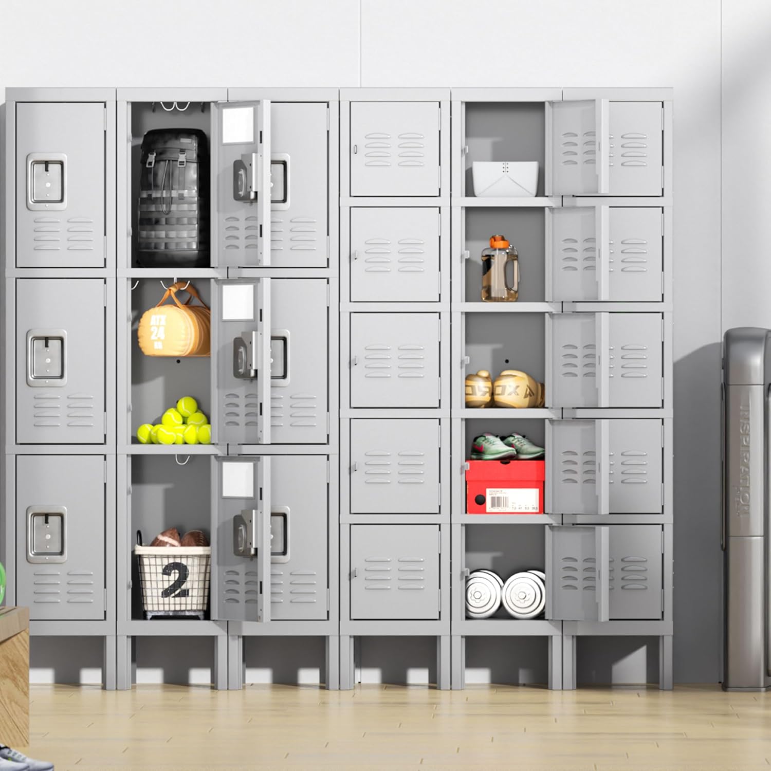 Greenvelly Metal 5-Tier Lockers for Employees Steel Lockers for Gym, Metal Storage Locker with Louvers, 5 Door Locker for Office,Home,School (Grey)