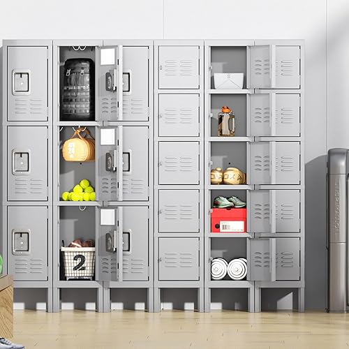 Vista 31 de Greenvelly Armario de almacenamiento de 9 puertas para empleados, casillero de metal para oficina, gimnasio, Shool, casillero de acero negro