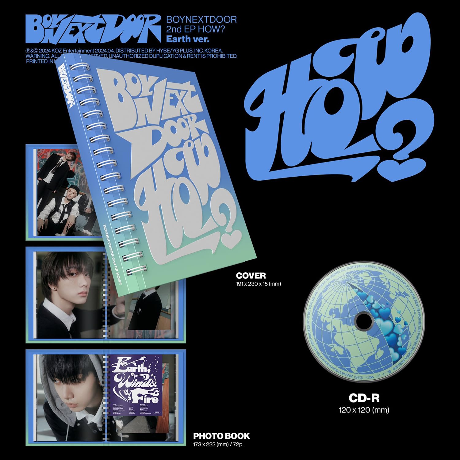 BOYNEXTDOOR - 2nd EP [HOW?] (Earth Ver.) Photo R + Photocard + Meme Card + 4-Cut Photo + Post Card + Scratch Card + Folded Poster + 3 Extra Photocards