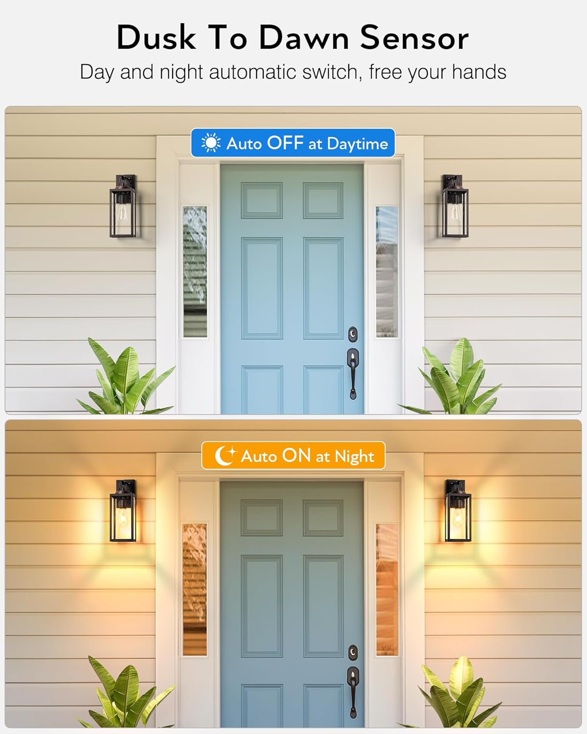 Bronze Modern Porch Lights, Dusk to Dawn Front Light Fixtures, Seed Glass Outdoor Sconce Lamp, Waterproof Aluminum Outdoor Wall Lights Exterior for Home Garage, E26 Base, 2 Pack