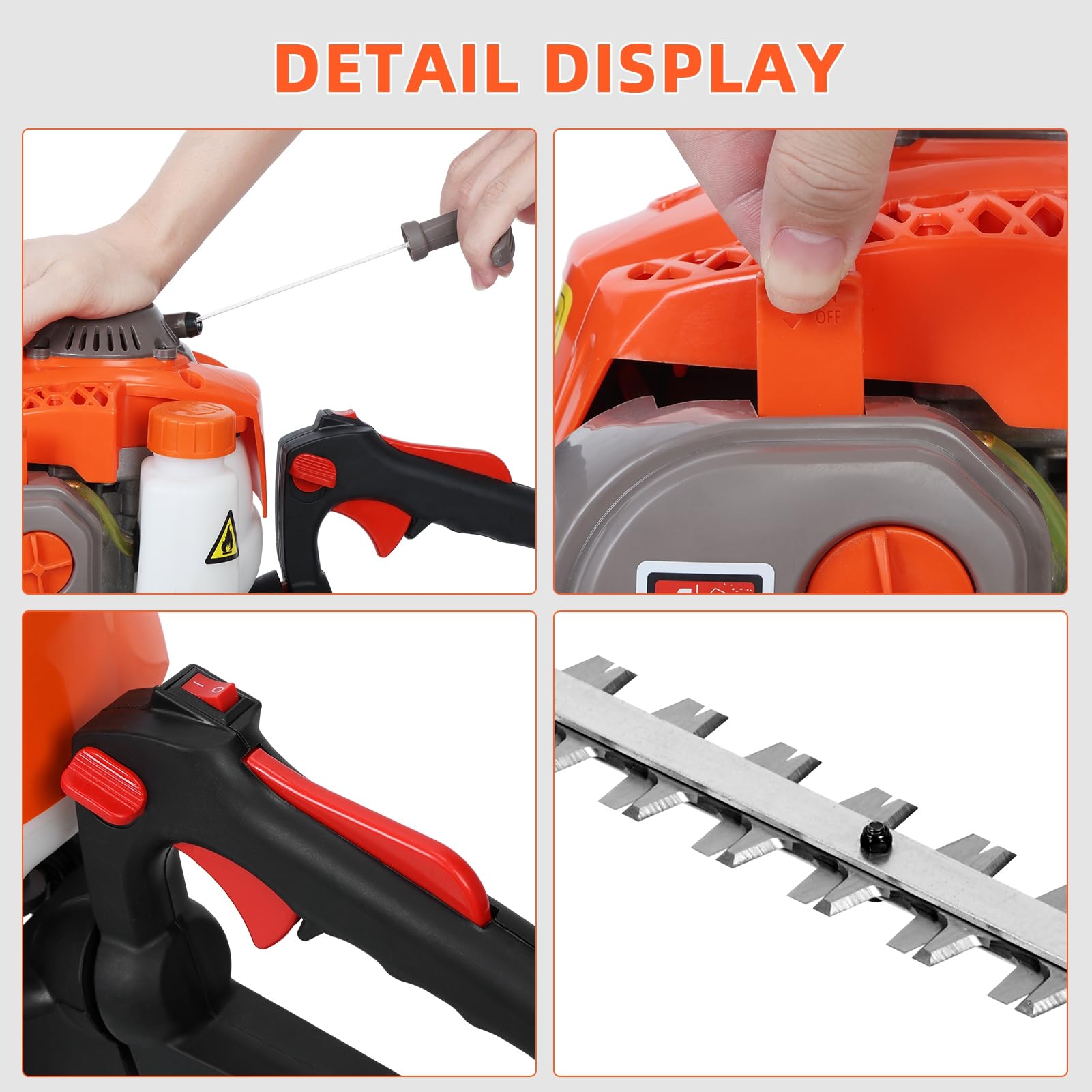 Taille-Haie Essence 26 cm³ Double Lame 600mm, Taille-Haie Thermique Puissant avec Poignée Ergonomique, Démarrage Rapide pour Jardin, Arbustes et Haies Orange