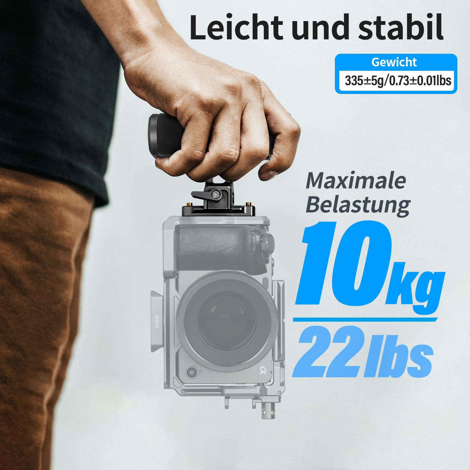 SIRUI Seitenhandgriff, Side Handle für Kamerakäfig, Zwei Befestigungsmöglichkeiten, NATO-Schiene, Fixierschraube, 3/8"-16 Schraube, 1/4"-20 Schrauben, rechts/Links verwendbar (SC-SH)