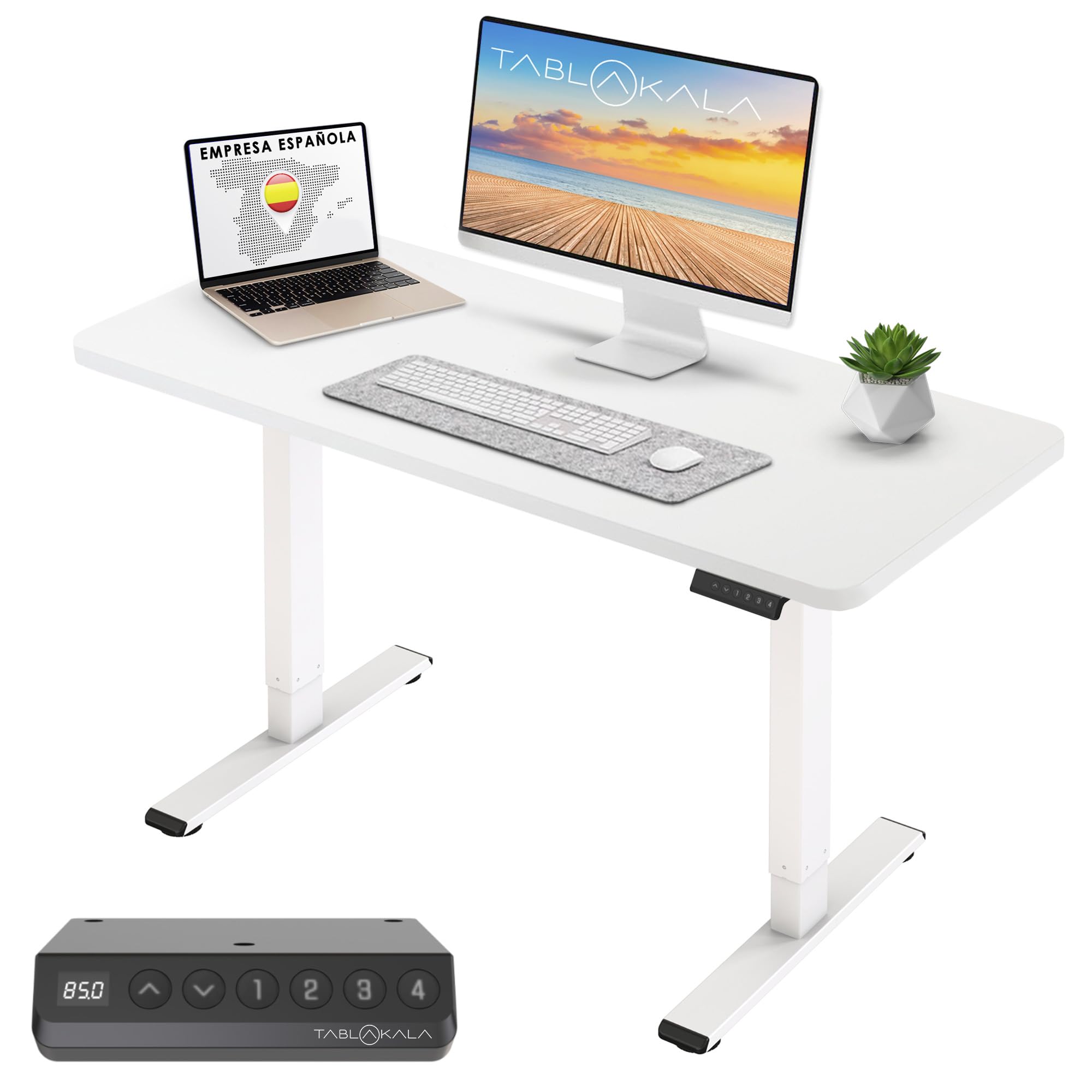 Tablakala Escritorio Elevable 1 Motor, Ajustable en Altura 71 a 121cm, Mesa Escritorio Elevable, Standing Desk, Mesa Elevable Secretaria, Esquinas Redondeadas (Blanco + Tablero Blanco, 160 x 80 cm)