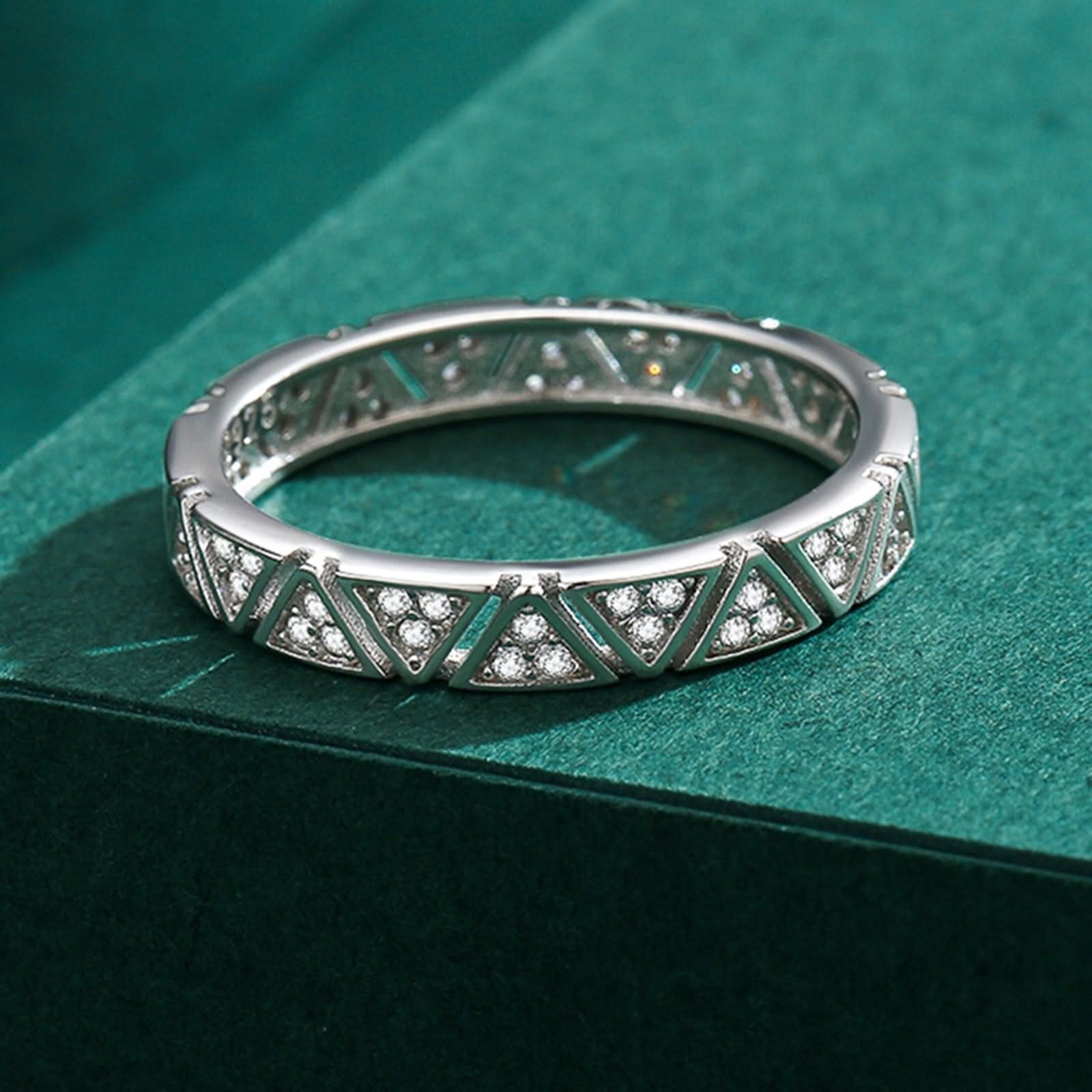 Anelli con zirconi cubici per donna, anello con triangolo in argento con strass da donna