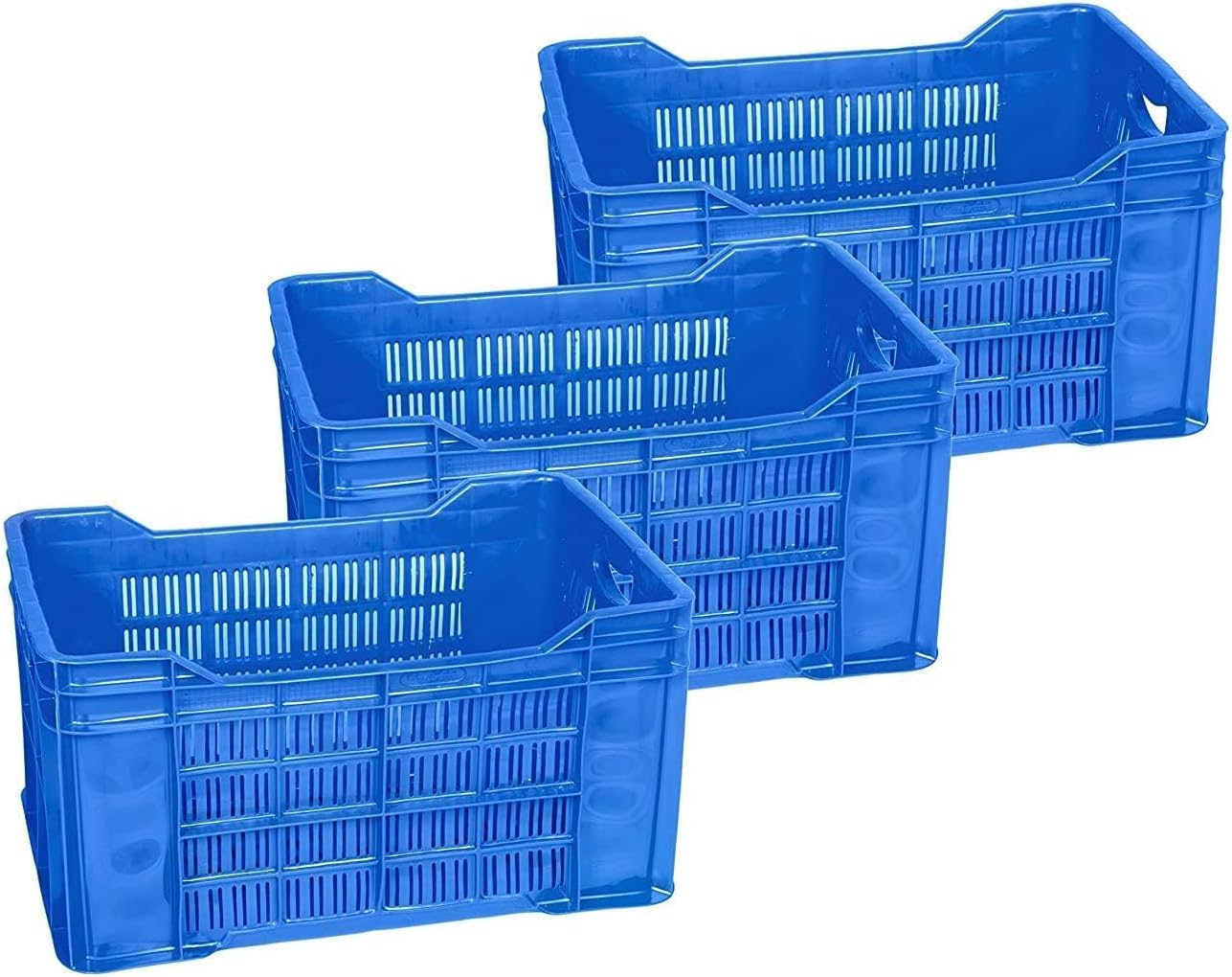 Plastic Rectangular Crate Set Of 3 | Portable Heavy Duty Vegetable/Fruits & Multipurpose Container Storage | Open Self Basket for Large storage Bin | 3 Pcs, Combo, 20 Kg Capacity Each, Blue