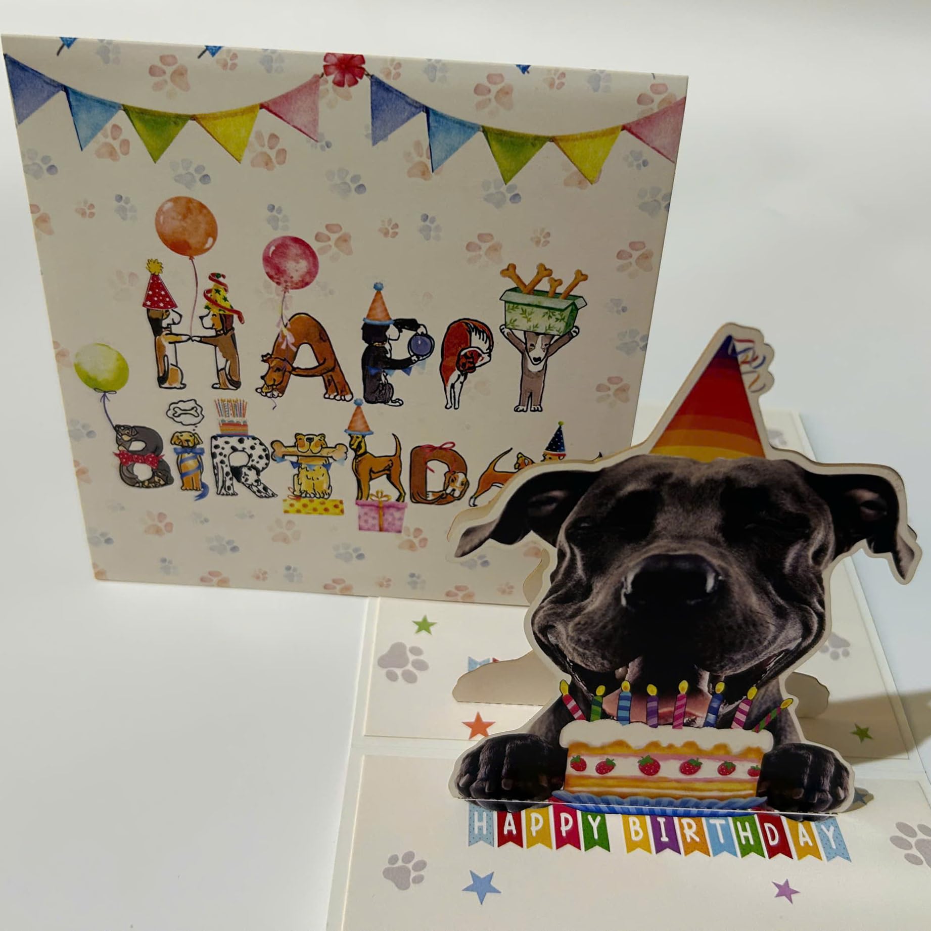 Shiyou-3D Pop-Up Maltese Dog Birthday Card - Cute Dog With Cake