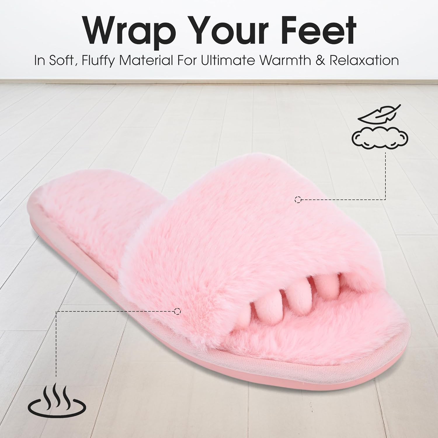 Pedi Couture Fuzzy House Slippers for Women - Soft & Comfortable Womens Slippers with Open Toe Separators - Cute All Day Wear Casual Slip on Ladies Footwear for Indoor & Outdoor - Image 6