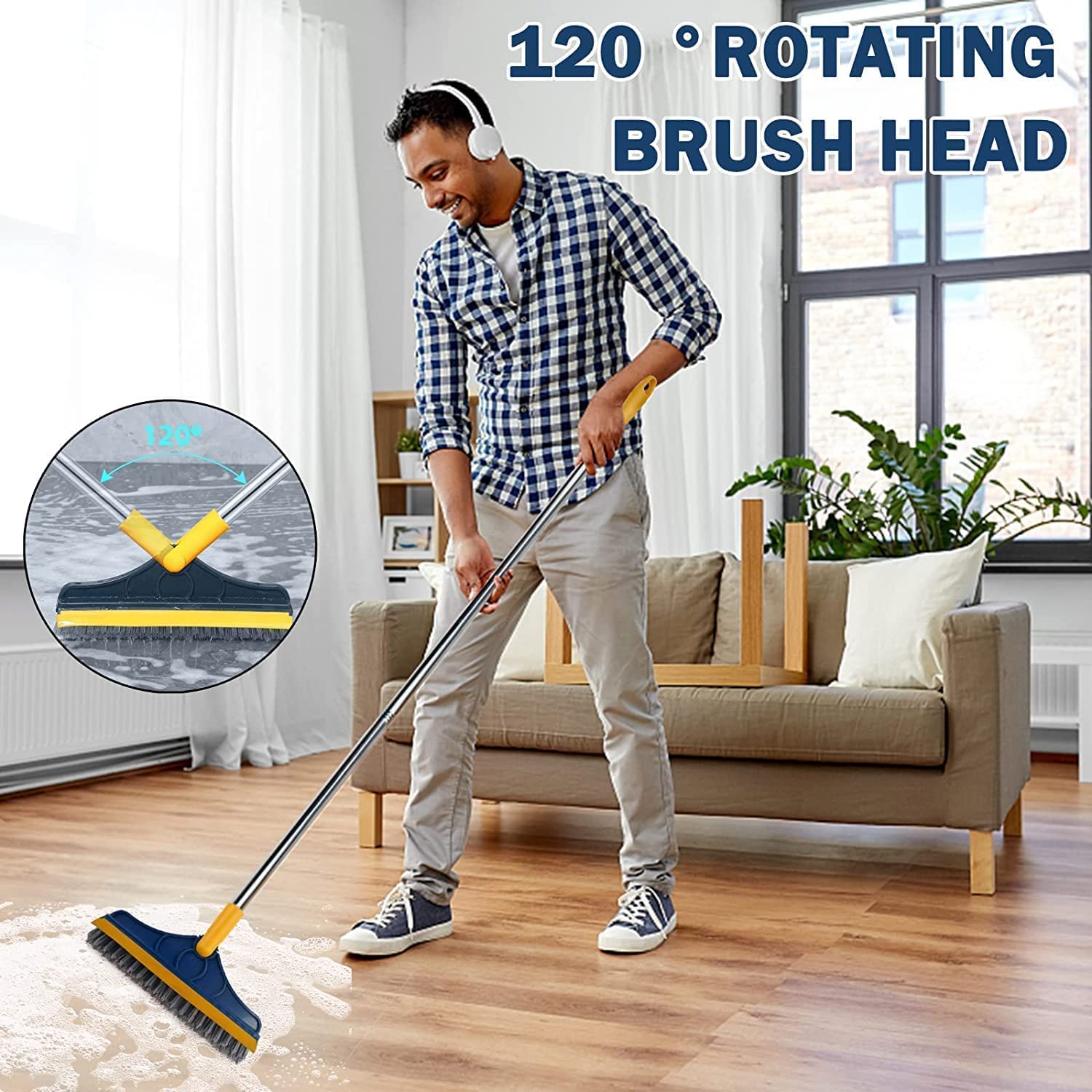Alokik Enterprise Bathroom Tiles Cleaner Brush with Long Handle 120° Rotating Floor Cleaning Supplies for Household, Kitchen Accessories Items 2 in 1 Floor Scrub Cleaning Brush(2 in 1 Brush) 4