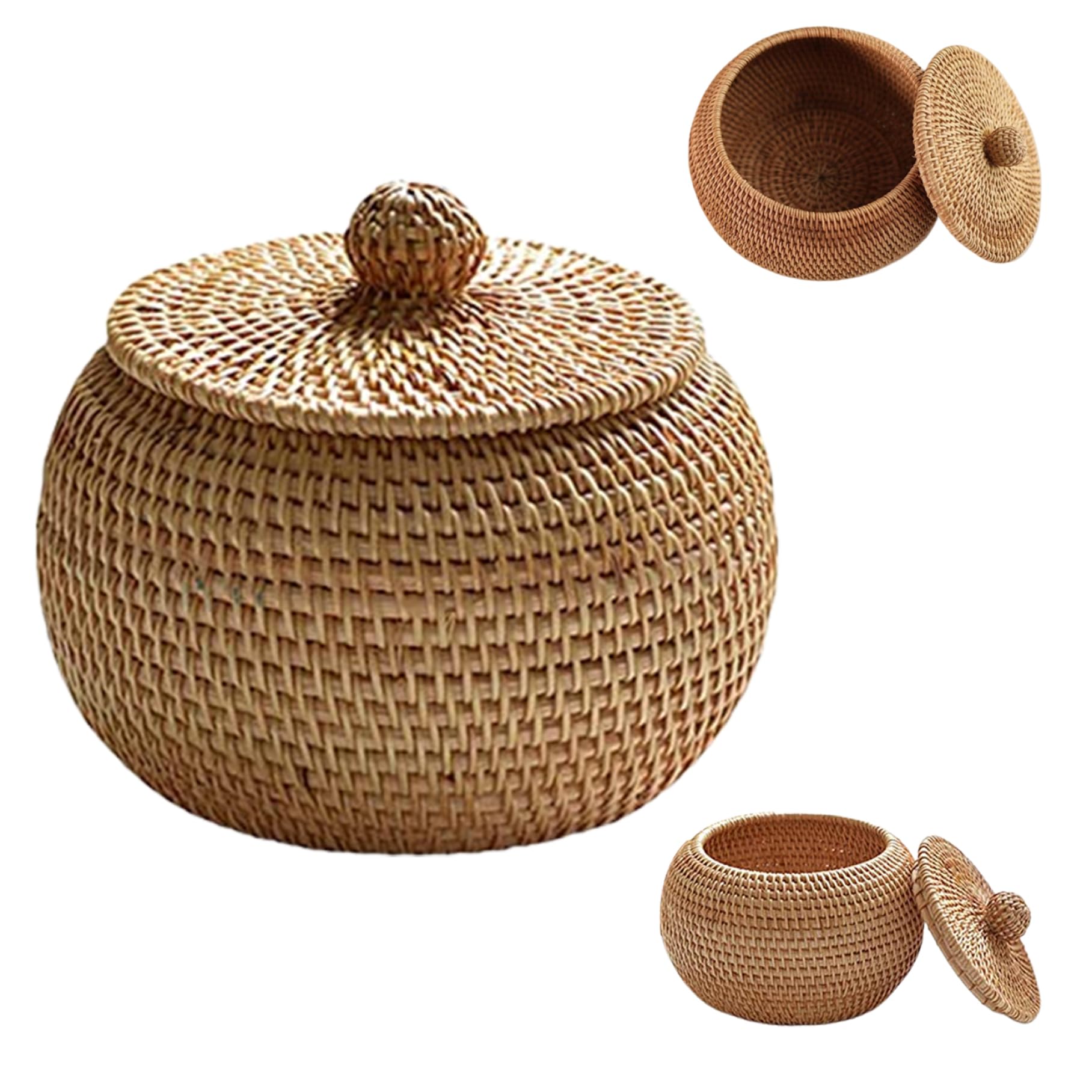 Cesto di Rattan Rotondo da 5,9 Pollici Con Coperchio