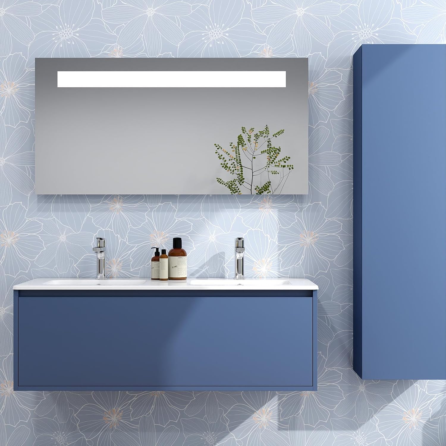 Kitico Peel and Stick Wallpaper Large Floral Vintage Stick on Wall Paper Blue French Textured Contact Paper for Cabinet Removable Self Adhesive Wallpaper Vinyl Roll Shelf Decor 17.3 x 200in
