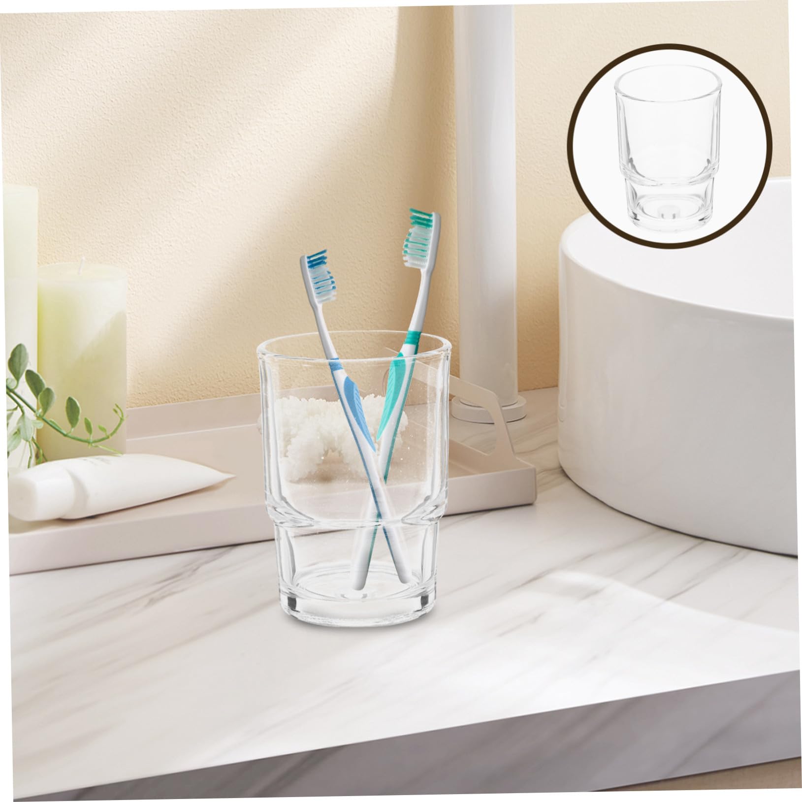 ARTIBETTER Portaspazzolino da Denti in Vetro 2 Pezzi per Bagno, Bicchiere Trasparente Resistente e Versatile, Stile Semplice ed Elegante, Sul Lavandino