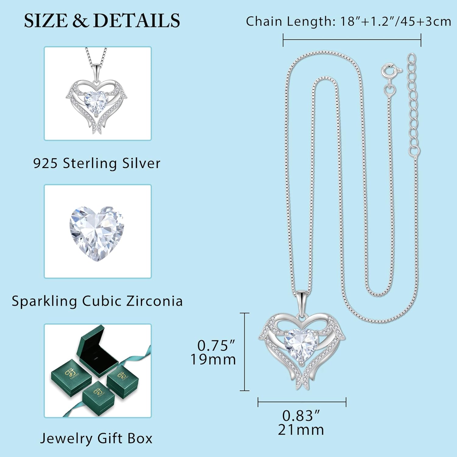 FJ Heart Angel Wings Pendant Necklace 925 Sterling Silver Birthstone Jewelry Gifts for Women - Image 5