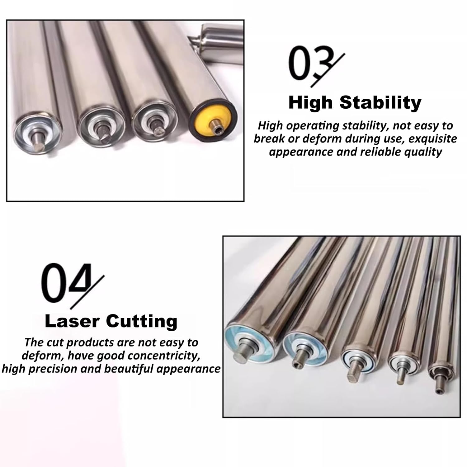 External Thread Conveyor Rollers for Woodworking, Stainless Steel Transmission Replacement Part, Heavy Duty Rollers for Boat Trailer Roller/Conveyor Belt/Reel Mower, Smooth Rolling(D 1",L 39.4")