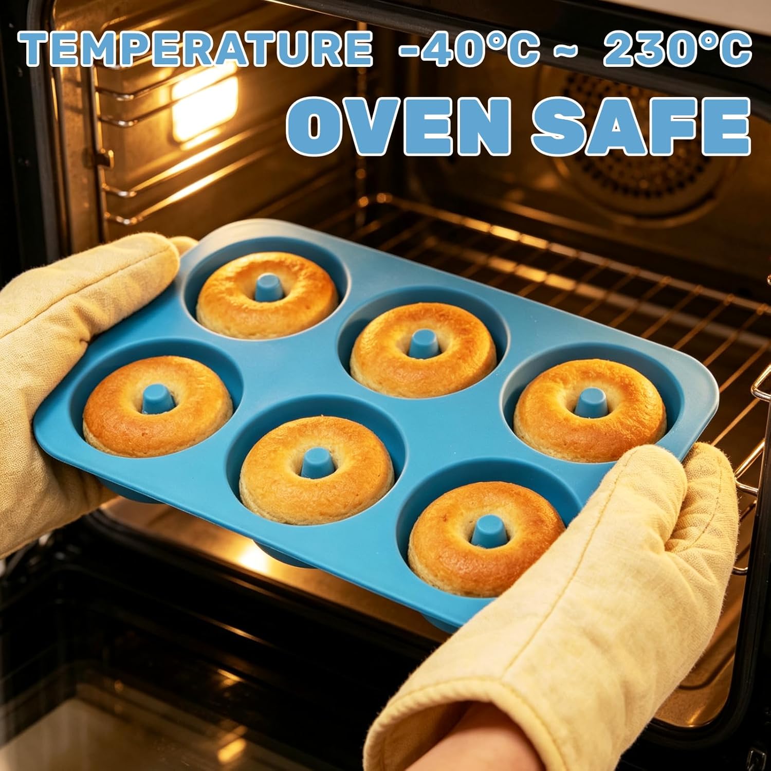 Aichoof Non-Stick Silicone Donut Pan Set of 2, BPA-Free, Easy Release(Blue)
