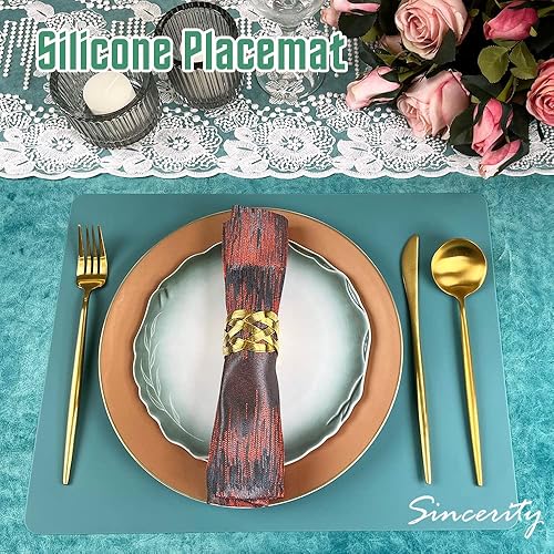 Miniatura 6 de Juego de 4 manteles individuales de silicona para mesa de comedor, resistentes al calor, antideslizantes, para el hogar, cocina y mesa de