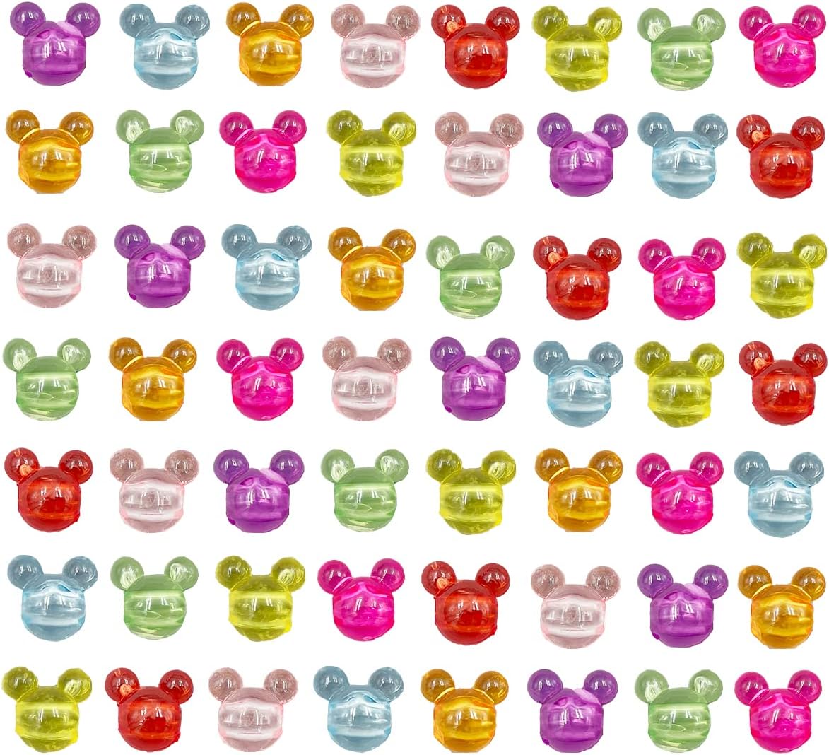 Acrylic Beads, 220 Mouse Head Beads Candy Color Pony Bead,12mm Pastel Cartoon Spacer Bead Cute Loose Bead Bulk for DIY Necklace Bracelets Headwear Phone Lanyard Crafts Making Hair Accessories