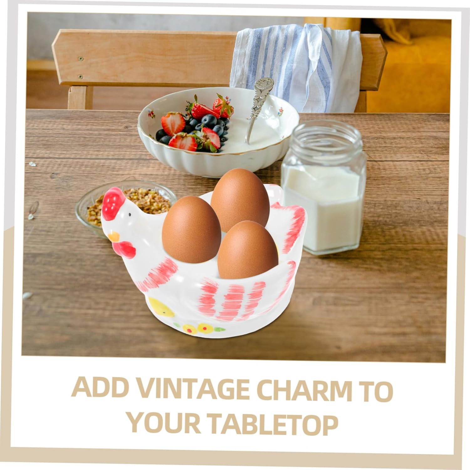 Unomor Ceramic Rooster Egg Holder with Vintage Crackle Glaze Finish Sturdy Boiled Eggs Storage Stand for Kitchen Dining for Breakfast and Home Decor