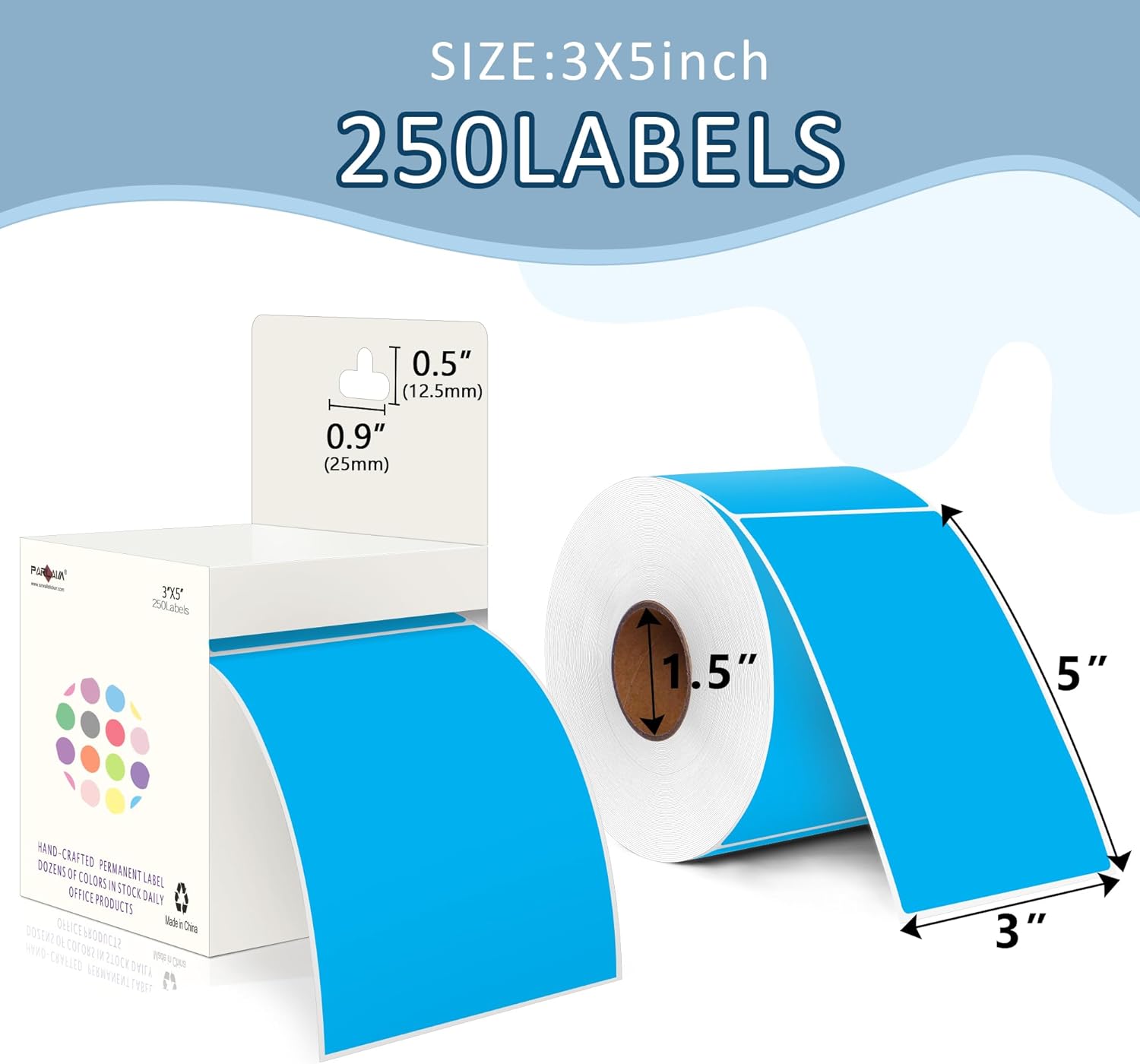 PARLAIM 3 X 5 Inch 4Rolls/1000 Per Roll Rectangle Inventory Color Coding Labels,Roll Square Label Stickers for Home (Sky Blue)