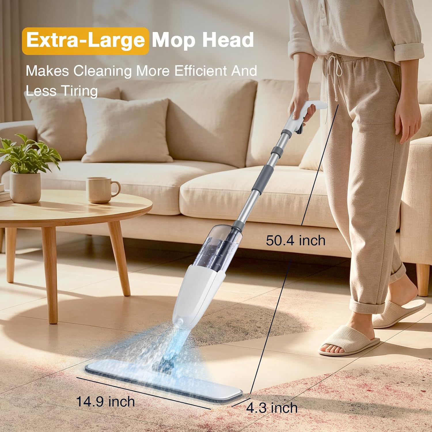 Spray Mop for Floor Cleaning, 500ml Water Tank, 3 Washable Reusable Pads, 360° Rotation Head, Wet Dry Spray Mop for Tile, Hardwood, Laminate, Vinyl & Marble Floor (Clean White)