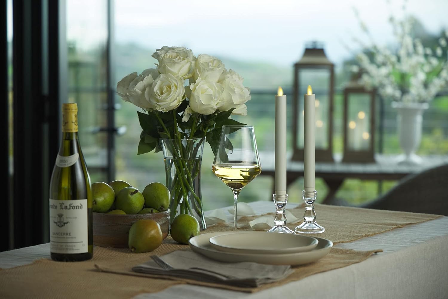 Luminara Set of 2 Moving Flame LED Taper (1x9.75), Flameless Candle, Melted Edge, Smooth Wax, Unscented (White)