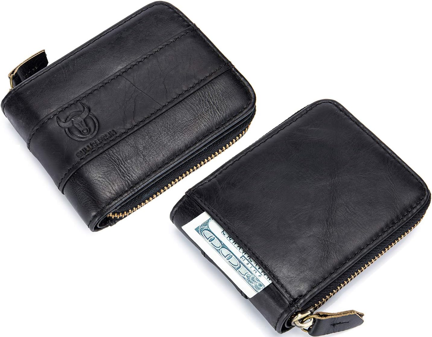 RFID Blocking Mens Wallet,Genuine Leather Zip Around Vintage Multi Card Holder