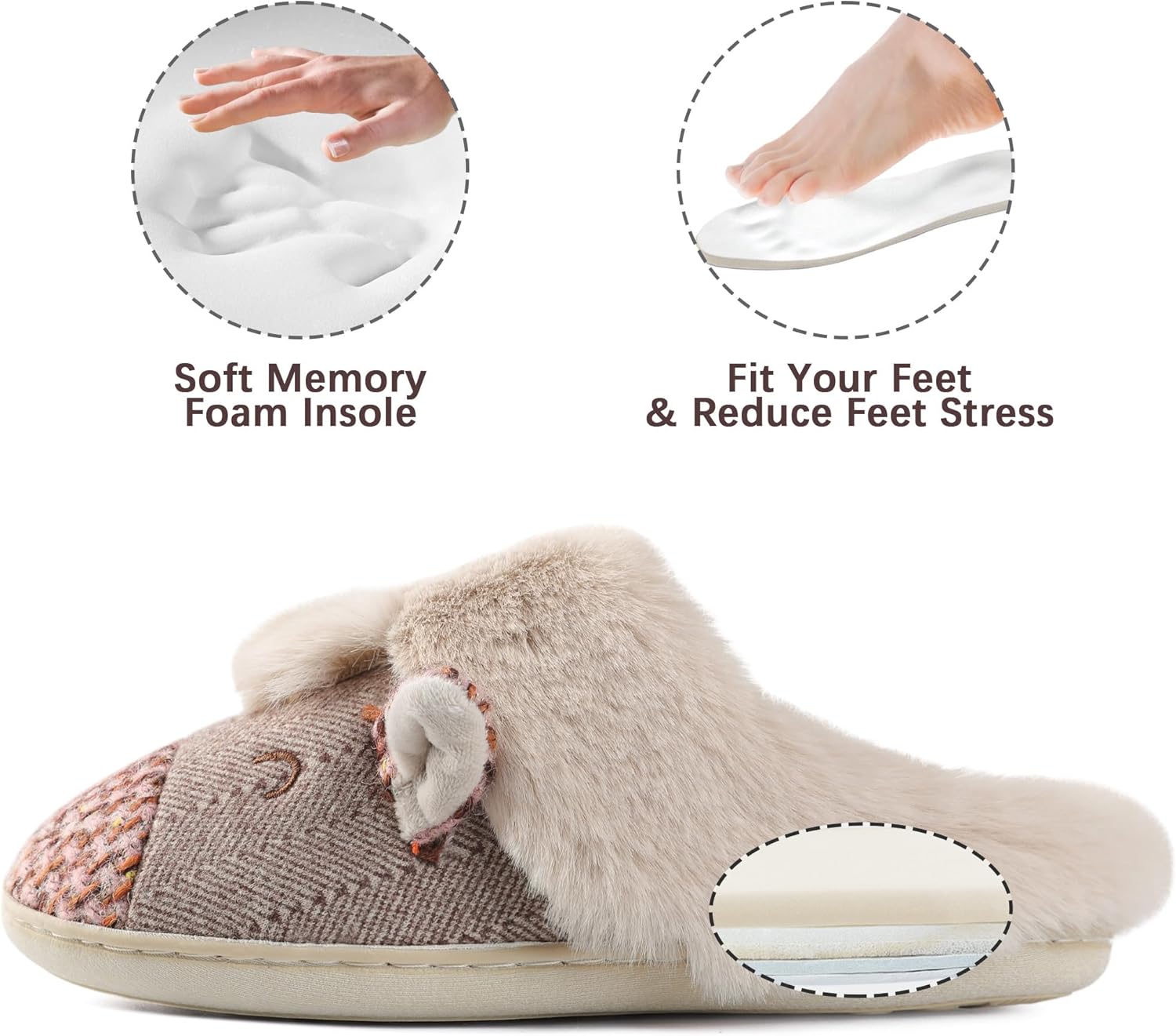 Women's Cute Cartoon Owl Slippers Fuzzy Slip On House Slipper with Memory Foam Comfy Non-Slip Warm Indoor House Shoes - Image 5