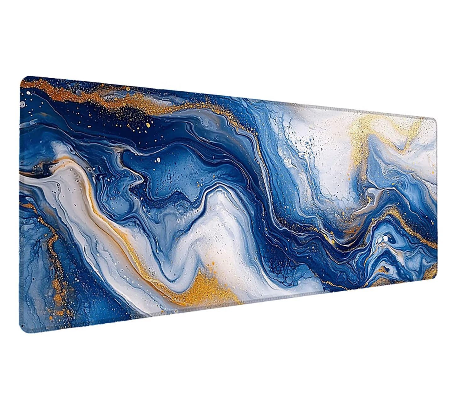 Podkładka pod mysz do gier XXL niebieski marmurowy wzór, mata na biurko XXL - 1400 x 600 x 3 mm - pod ręką biurko, podkładka pod mysz dla graczy antypoślizgowa gumowa podkładka szyta krawędziami, dla