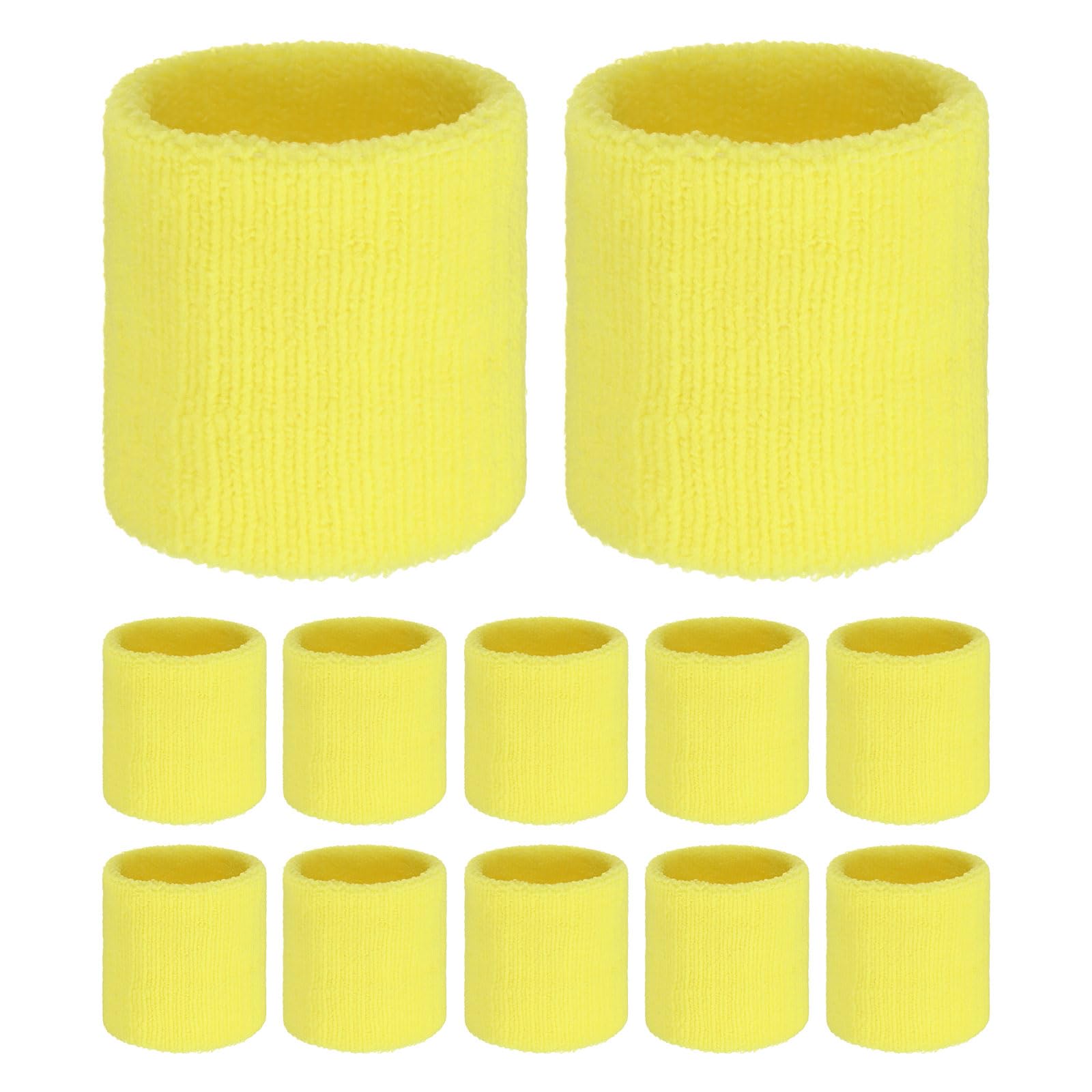 TIXIPEM Sports Sweatbands [12PCS] - Cotton Terry Cloth Wristbands Sweat Absorbent Use for Workout & Basketball & Running - [Yellow-8CM W] Sweatbands Sports Wristband for Adult Teen