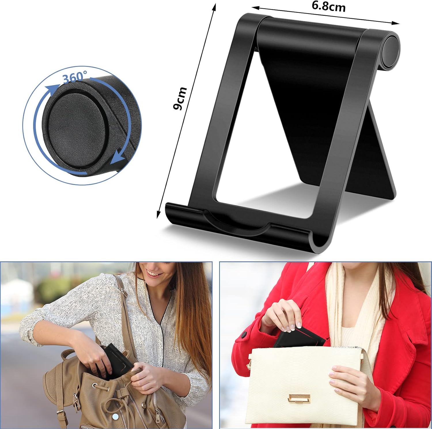 Frienda 4 Pieces Cell Phone Stand Foldable Phone Holder Multi-Angle Universal Mobile Phone Stand Portable Smartphone Dock Compatible with Most Cell Phone and Tablet for Desk (Black, White)
