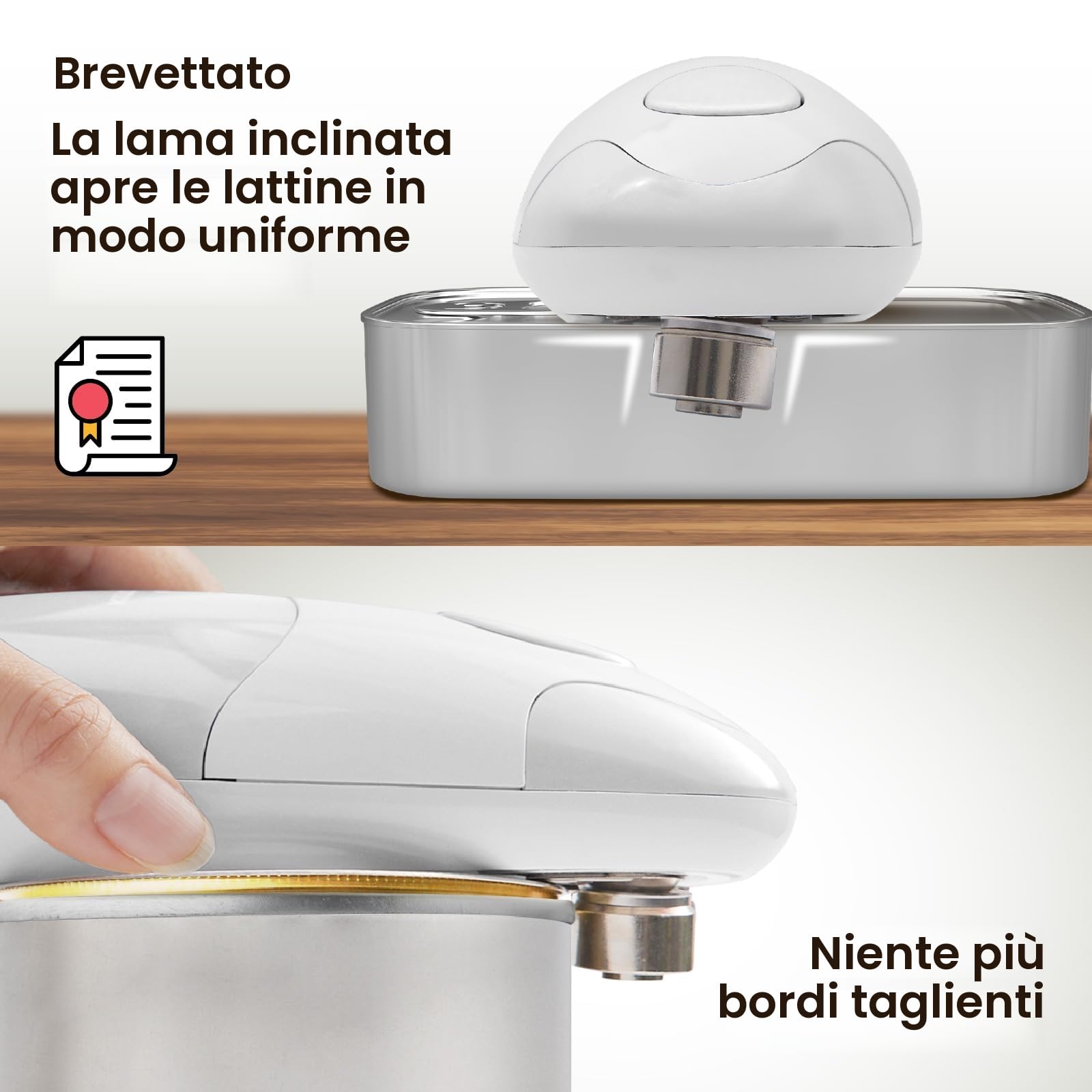 Apriscatole Elettrico Auto Kitchen Mama Automatico a Mani Libere a Batteria Bianco