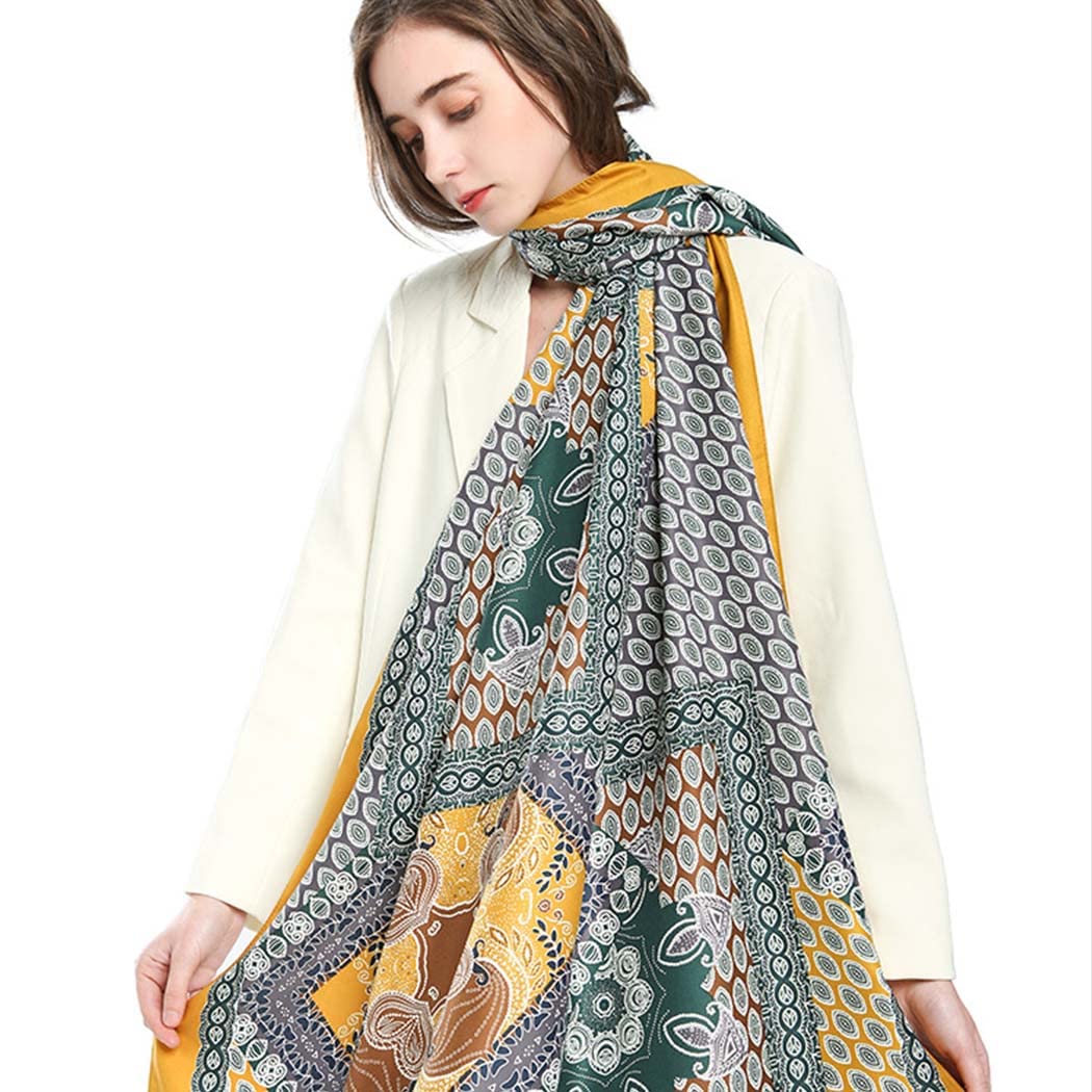 Aksod Boho Women's Scarf Floral Fabric Shawls and Wraps Soft Long Scarves Wedding Fabors Bridesmaid Gift Evening Dress Shawl, Yellow, One size