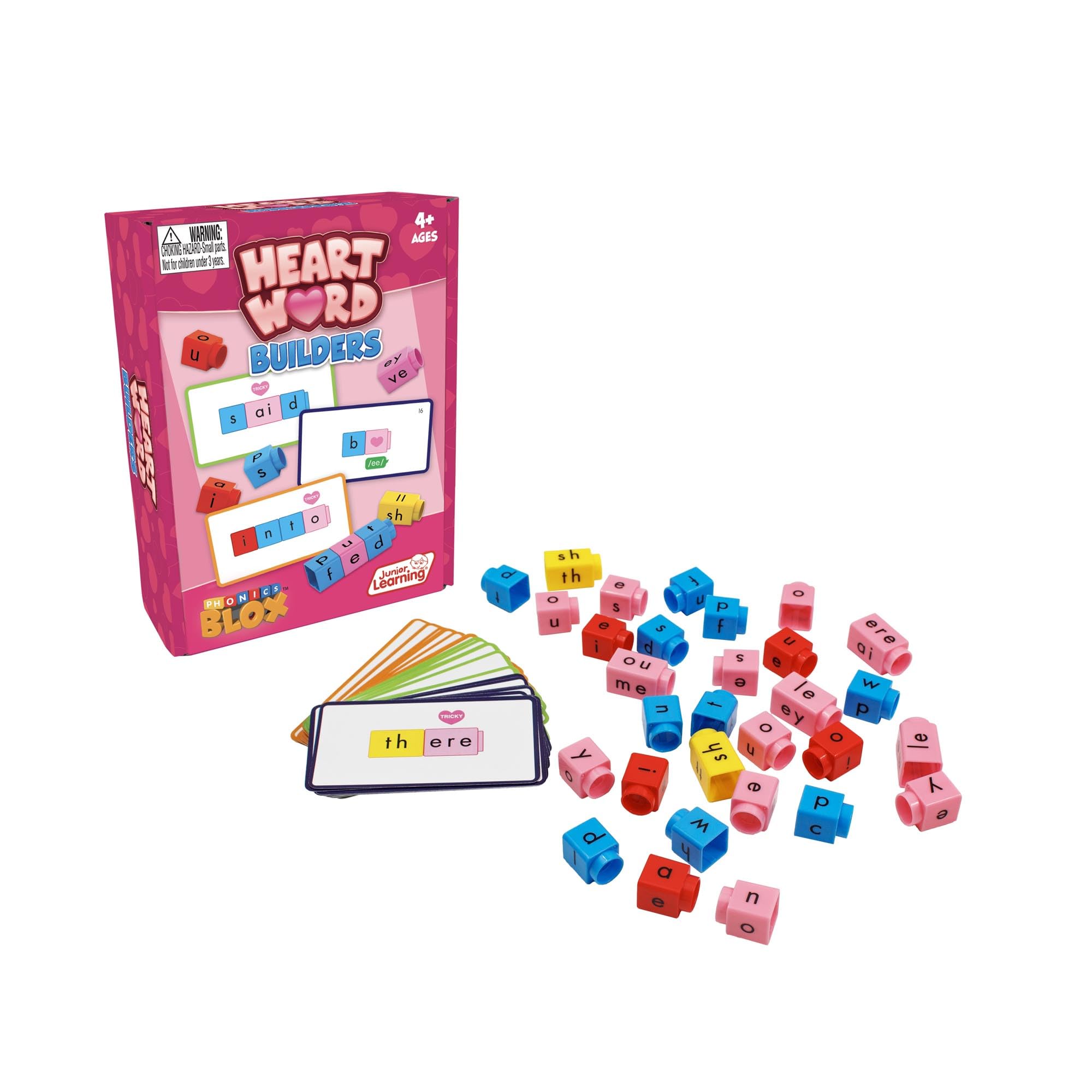 Junior Learning: Phonics Blox: Heart Word Builders - Build Tricky Words with Letter Blocks, Phonetic Cues, Reading Foundation Development, Kids Age 4+