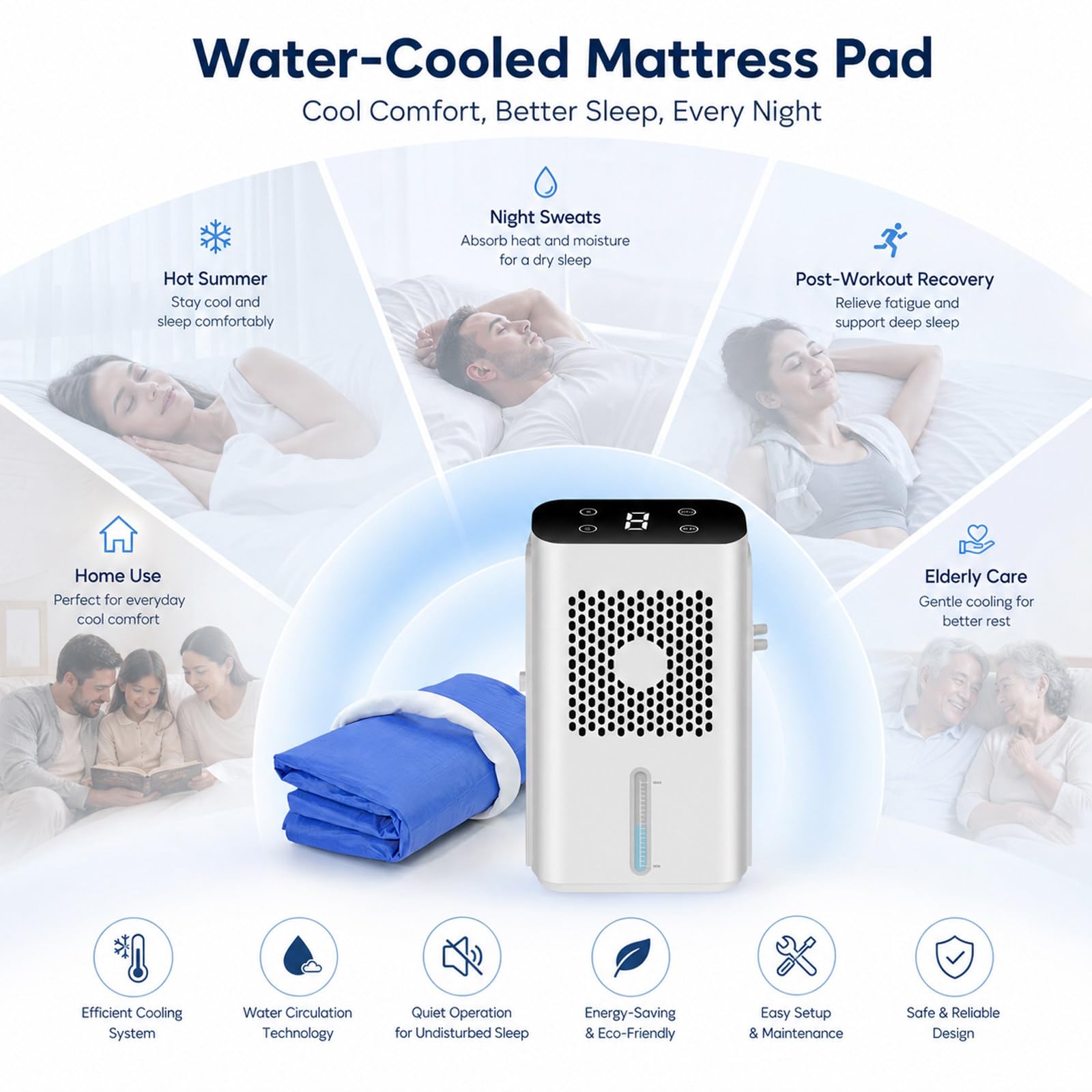 ColchóN De Agua Refrigerante, Almohadilla de enfriamiento de Cama, RefrigeracióN Silencioso para La Cama, Ajuste De Viento Y Tiempo Singlesize