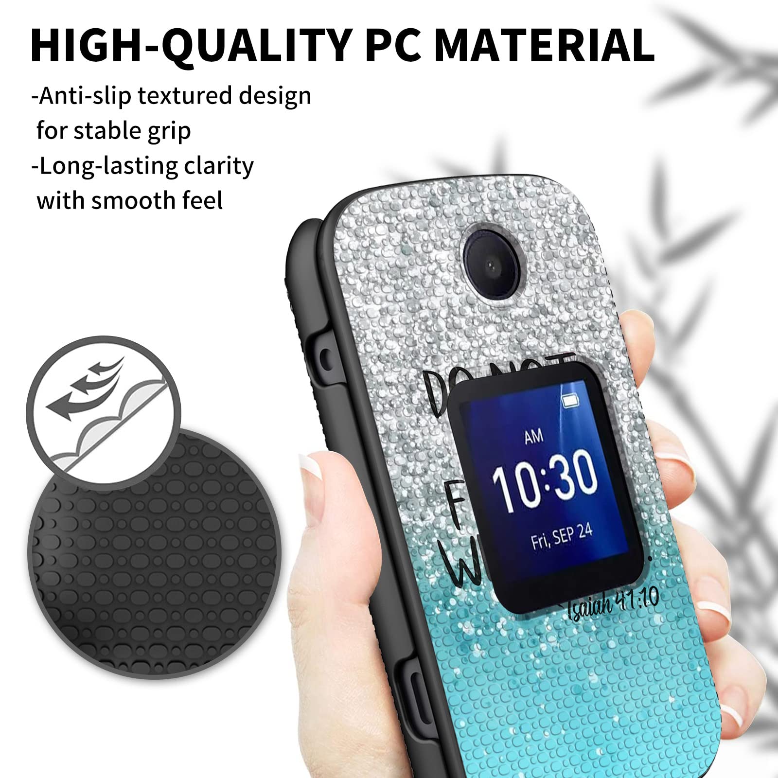Case for Alcatel Go Flip 4 / TCL Flip Pro / TCL Flip Phone Case with Tempered Glass Screen Protector, Anti-Slip Kickstand Shockproof PC Stylish Cover for TCL Flip Pro, Do Not Fear for I Am with You