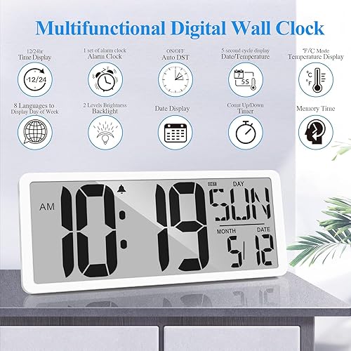 Miniatura 3 de Large Digital Wall Clock with Backlight 15 Inch Digital Alarm Clock for Bedroom Wall Clocks Battery Operated Digital Clock Large Display with