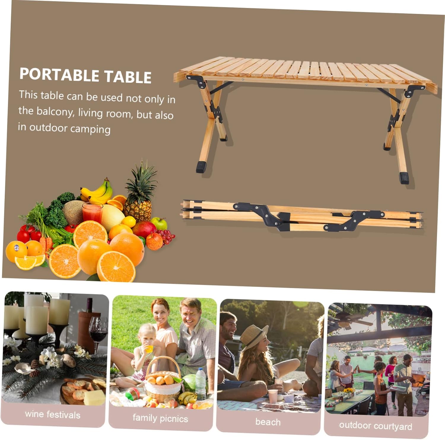 Portable Folding Wooden Picnic Table for Outdoor Camping Barbecue and Dining Lightweight Compact Design Easy Setup and Sturdy Construction