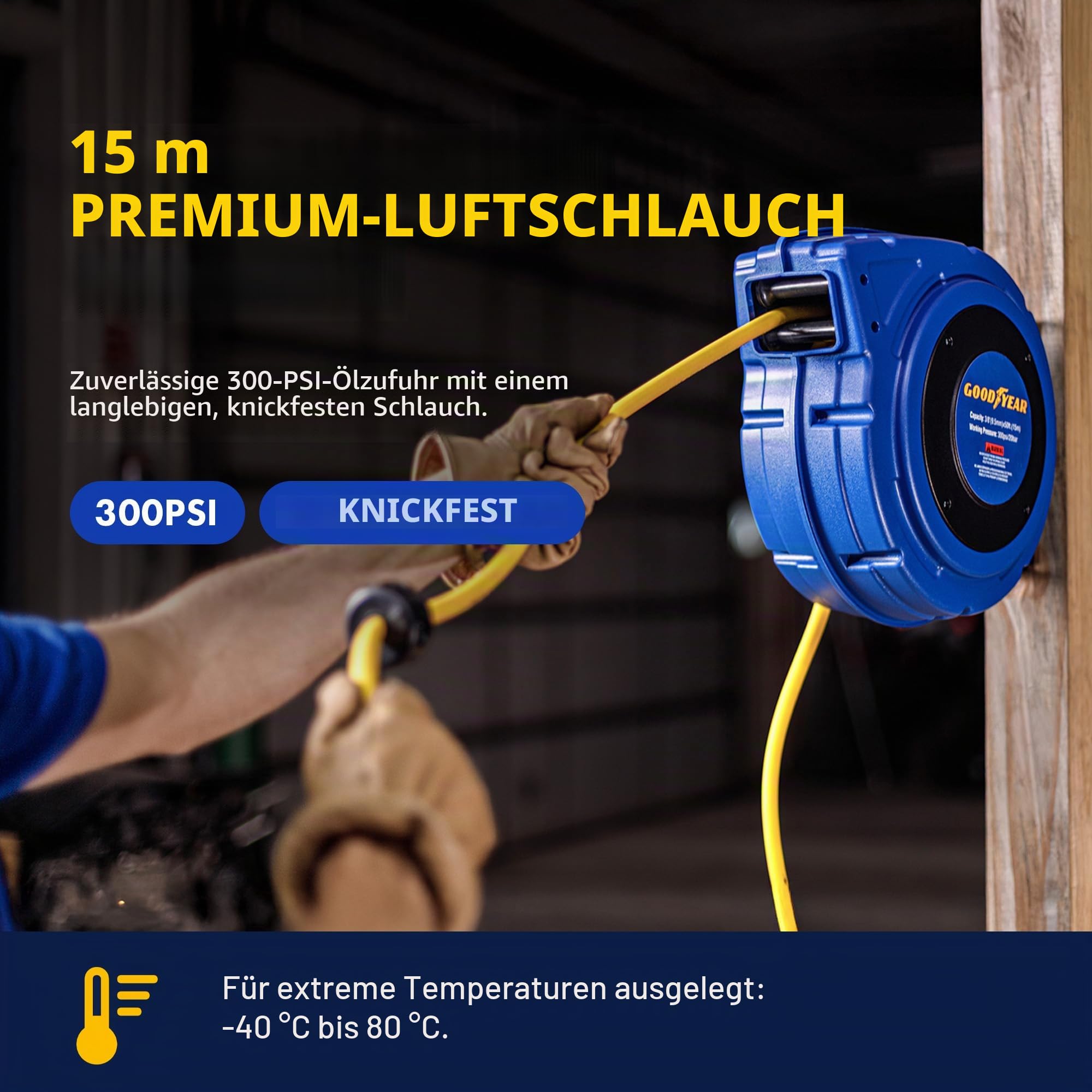 Goodyear 27527153g Enclosed einziehbare air Compressor/Wasser schlauchaufroller mit 3/8 in. x 50 ft. hybrid Polymer-Schlauch, max. 300psi