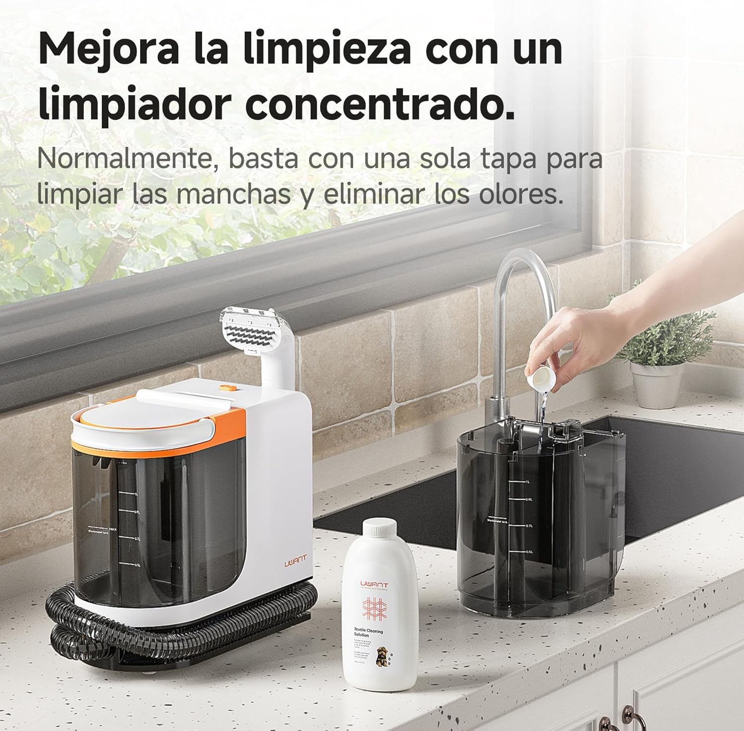 Uwant Limpiador de Tapicerías y Alfombras 18kPa Potente Succión, Máquina Limpiadora Portátil con Autolimpieza, Limpiador de Manchas para Mascotas con Herramientas y Solución, para Sofá, Coche set of 1