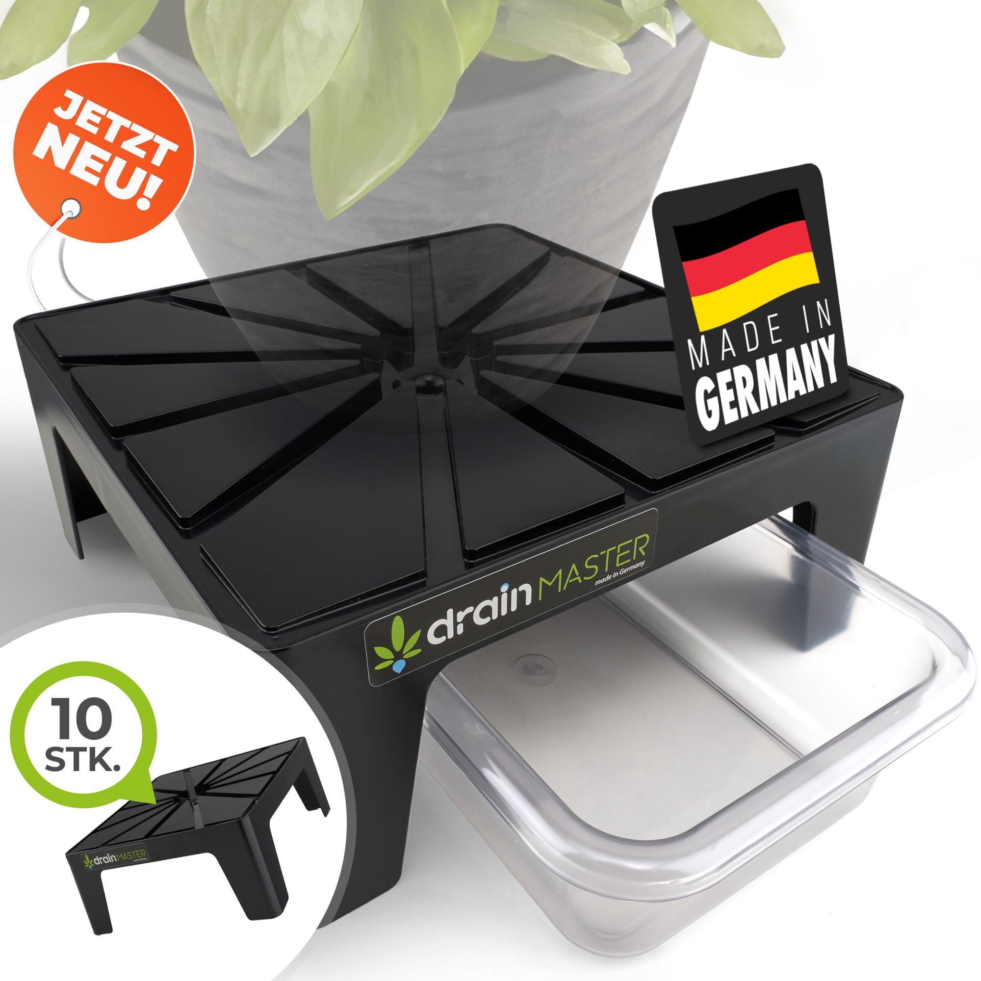 Zestaw 10 szt. wraz z wannami – podstawki na doniczkę – 24 cm x 24 cm – do użytku wewnątrz i na zewnątrz – materiał pochodzący z recyklingu – idealne do namiotu do upraw – Made in