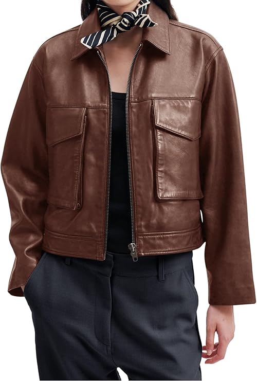 BZB Womens Faux Leather Motorcycle Jacket 2026 Trendy Pockets Bomber Zip Up Cropped Jackets Coat Outerwear