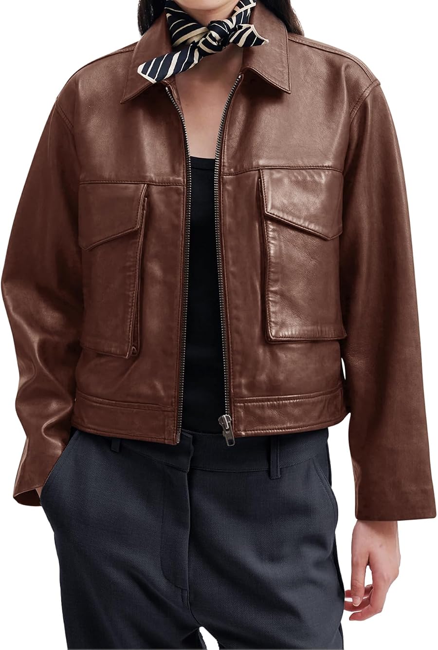 BZB Womens Faux Leather Motorcycle Jacket 2026 Trendy Pockets Bomber Zip Up Cropped Jackets Coat Outerwear