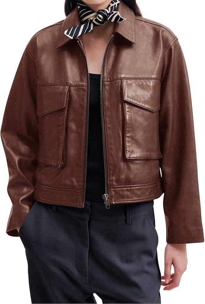 BZB Brown Leather Jackets for Women Work Date Night Outfit 2024 BZB Brown Leather Jackets for Women Work Date Night Outfit 2024