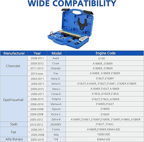 Miniatura 7 de BETOOLL Kit de herramientas de sincronización de bloqueo del árbol de levas del motor con llave de bomba de agua compatible con Chevry Cruze Aveo