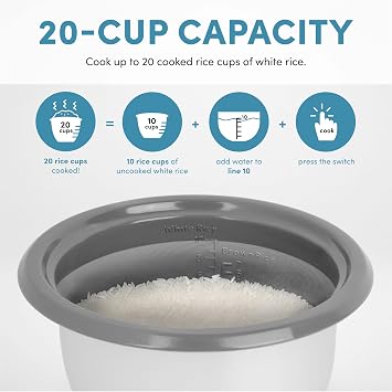 AROMA Rice Cooker, 10-Cup (Uncooked) / 20-Cup (Cooked), Steamer, Auto Keep Warm, Soup Maker, Oatmeal Cooker, Large Rice Cooker, 5 Qt, White, ARC-360-NGP