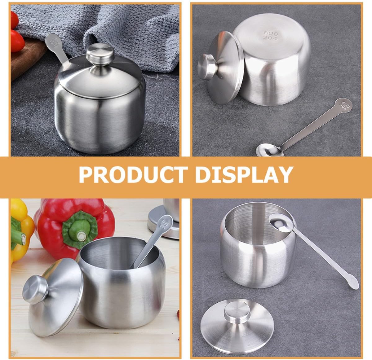 SHOWERORO Stainless Steel Seasoning Jar Set, Modern European Condiment Pots