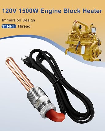 Engine Heater Direct Immersion Style Fits for Caterpillar Detroit Diesel International Navistar Perkins Engines, 1500W 120V 1 NPT Block Herter