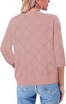 KISSMODA Women's V-Neck 3/4 Sleeve Open Front Cardigan Lightweight Soft Knit Sweater with Texture for Casual Wear
