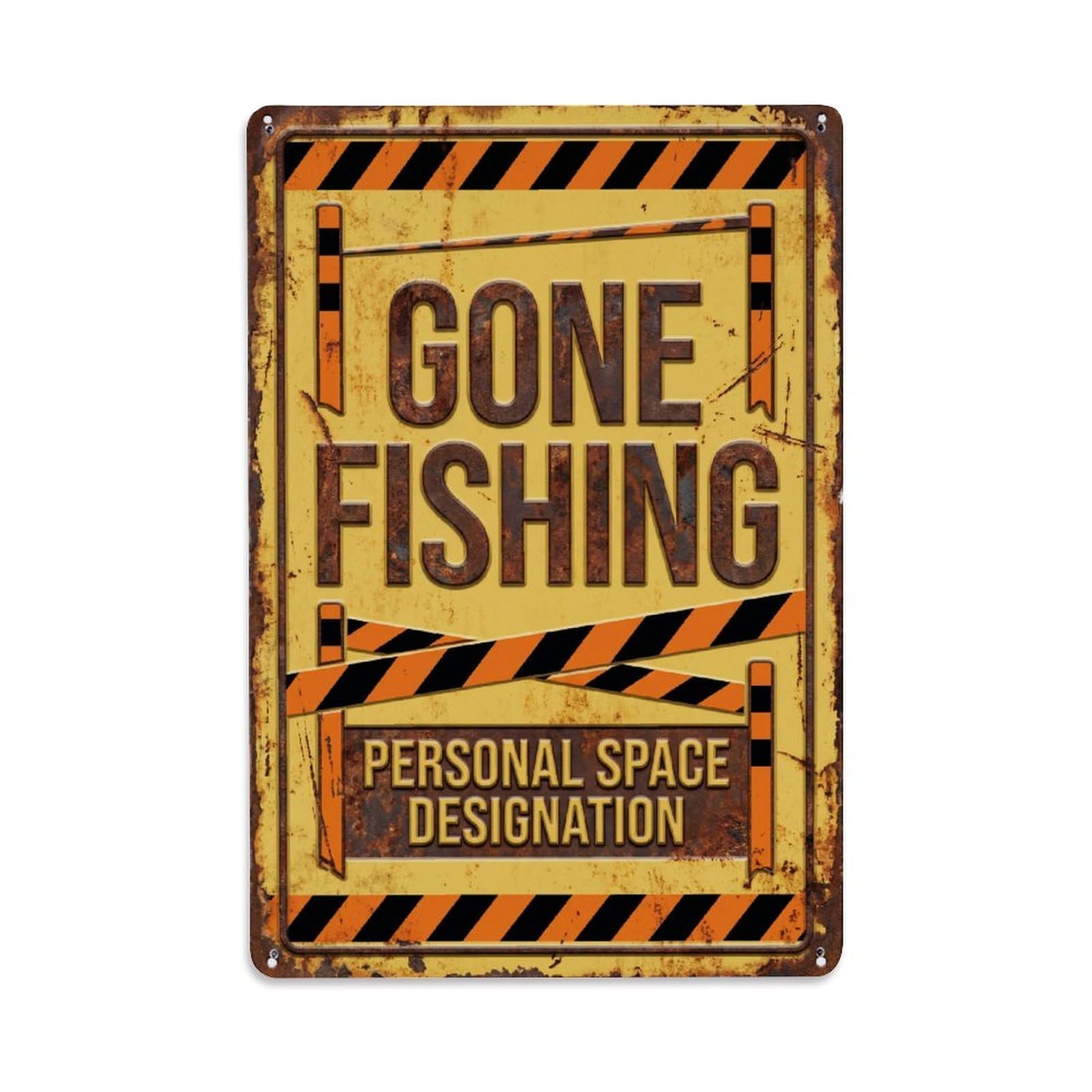 Gone Fishing Zone Marker Vintage Metal Tin Sign Plaque Wall Decor for Cafe, Club, Garden Metal Poster 8x12Inch