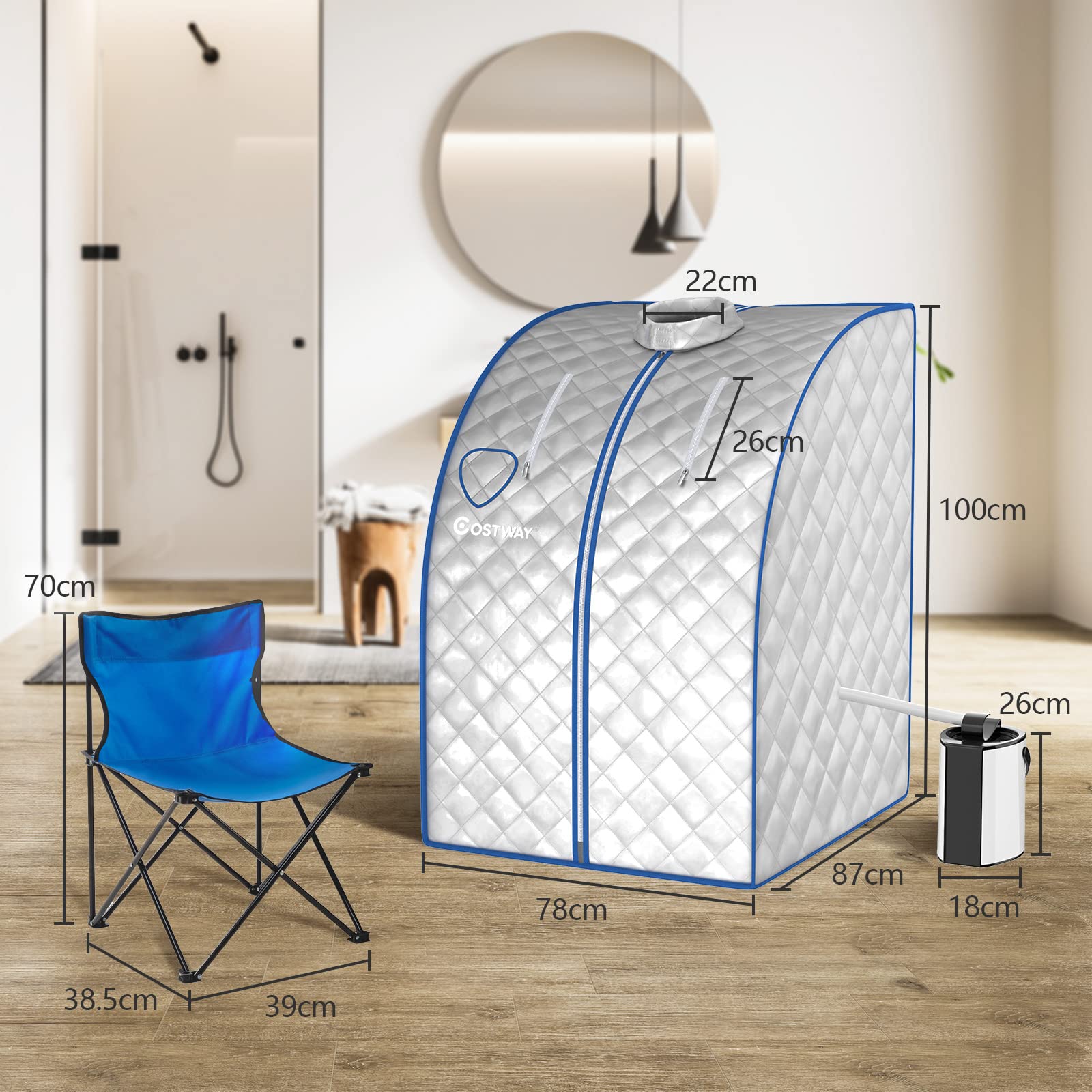 Sauna Con Sedia Inclusa Per Relax COSTWAY Sauna A Vapore Portatile Con Telecomando, Cabina Sauna A Vapore Pieghevole Con Sedia E 9 Livelli Di Temperatura, Telaio In Metallo (Caffè Sauna Per Dimagrire - 11