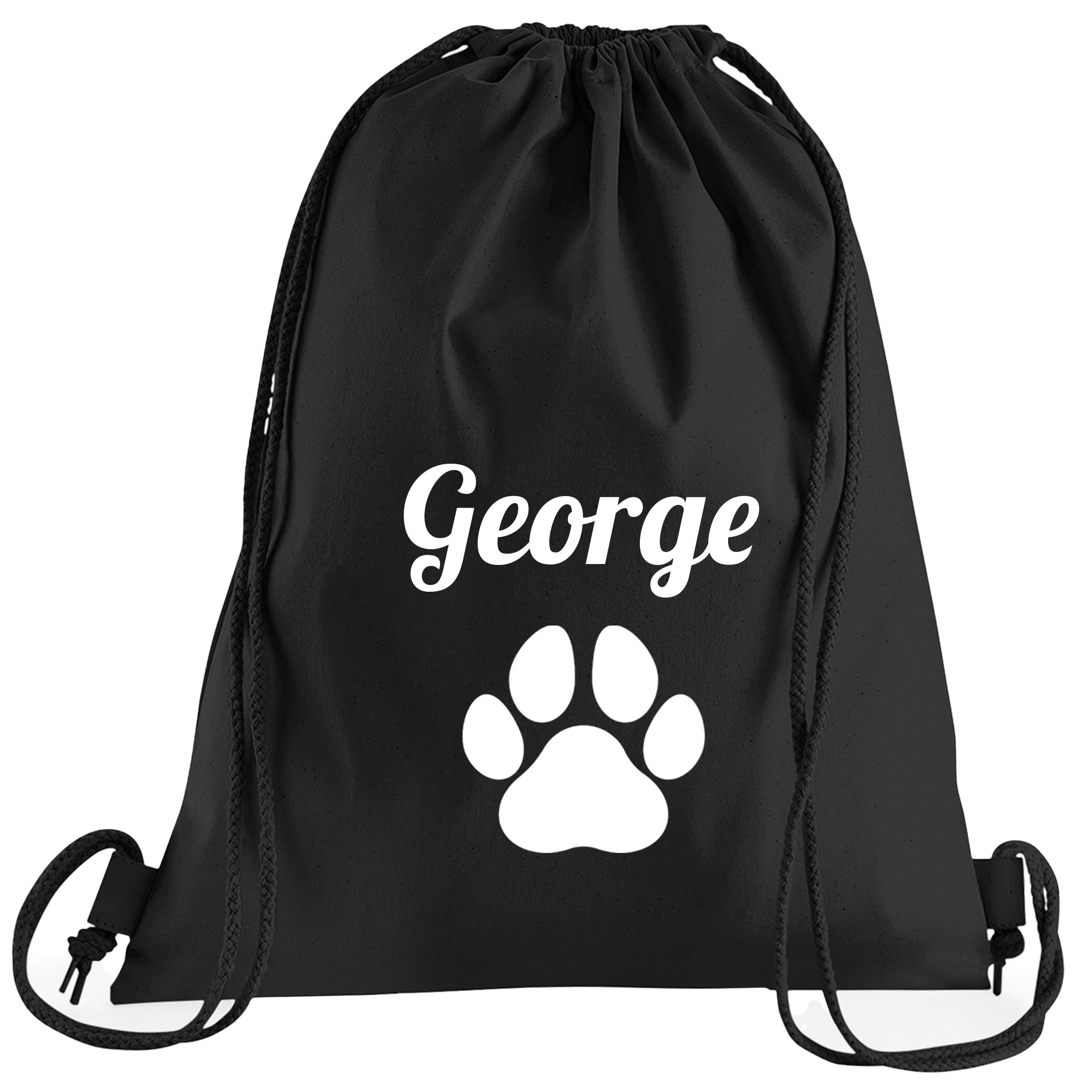 JJLC Personalised Dog Drawstring Bag Paw Treat Toys Training Storage Holder (Black Paw Drawstring)